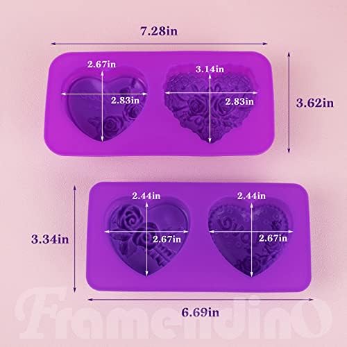 Framendino, 4 סוגים עובש סיליקון סבון לב ורד סבון 3D פרח אהבה