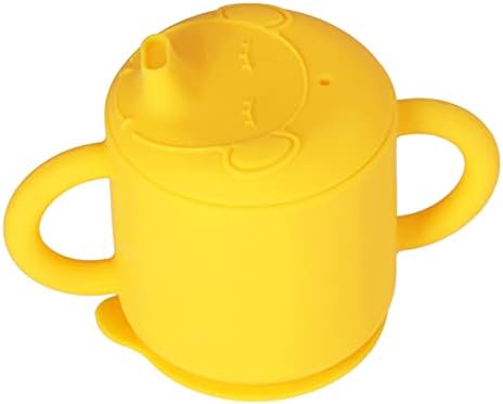 כוס אימון סיליקון 250 מיליליטר, פעוטות כוס קש קש סיליקון כוס חטיף עם 4 מכסים צהובים לתינוקות ילדים