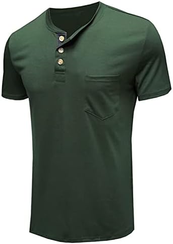 חולצות הנלי לגברים תערובת כותנה תערובת שרוול קצר חולצות עם כיס קיץ מזדמן לחות בסיסית