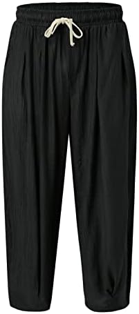 מכנסי Miashui Men Pants כותנה ופשתן צבע אחיד מכנסיים מזדמנים יפניים פשתן יפני ספורט מכנסיים רזים רגליים גרב מתנה