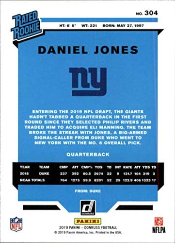 2019 דונרוס 304 דניאל ג'ונס ניו יורק ענקים RR NFL כרטיס כדורגל NM-MT
