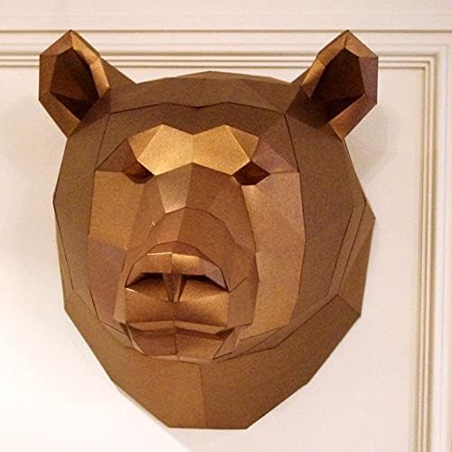 דוב חום דוב מראה תלת מימד אוריגמי פאזל DIY קישוט קיר קיר פסל נייר גיאומטרי דגם נייר בעבודת יד גביע נייר