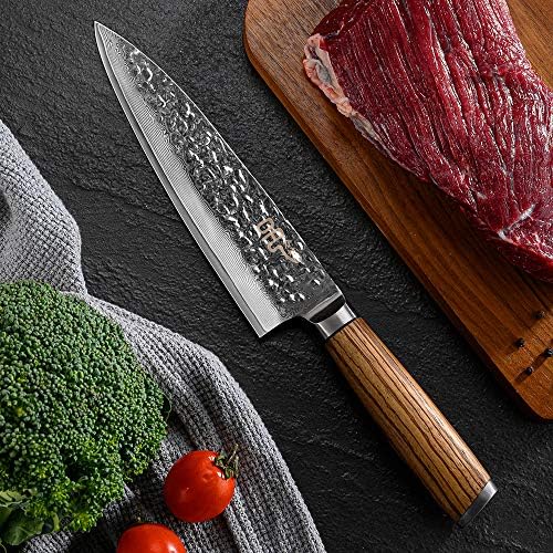 סכין שף 8 אינץ 'סכין סכין מטבח סכין פחמן גבוה דמשק סכין טבחית נירוסטה עם סכין טבח עם ידית עץ זברה ארגונומית.