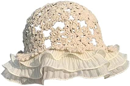 SXNBH נשים תחרה תחרה סרוגה כובע דלי חלול כובע סרוגה תחרה פרח כובע שמש רומנטי מתוק חמוד