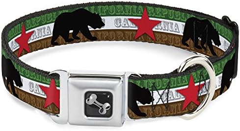 צווארון כלבי אבזם בטיחות אבזם אבזם - צללית דובי קאלי וכוכב/קליפורניה רפובליקה ירוקה/לבן/חום/שחור/אדום