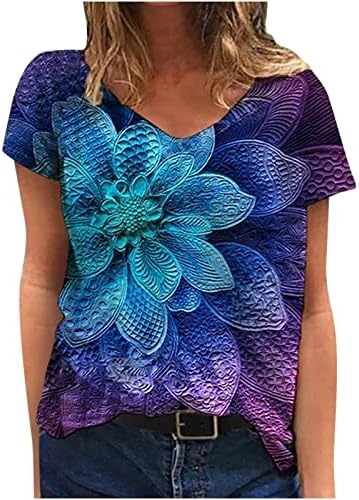 שרוול קצר 2023 VNECK כותנה כותנה פרחונית חולצה גרפית חולצה לנשים סתיו קיץ רופף בכושר רגוע כושר TSHIRT TM