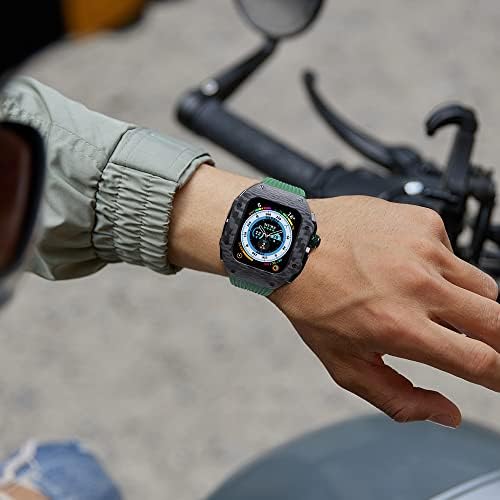 ערכת שינוי יוקרה של Zedevb עבור Apple Watch 8 Ultra 49 ממ פלואור רצועת גומי מארז סיבי פחמן עבור