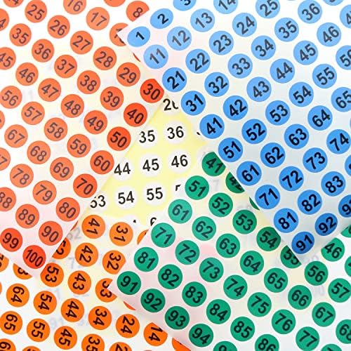 מספר מדבקות מפגש 50 גיליונות 5 צבעים 1 כדי 100 ברציפות מספר מדבקות עצמי דבק 0.4 עגול מספר תוויות