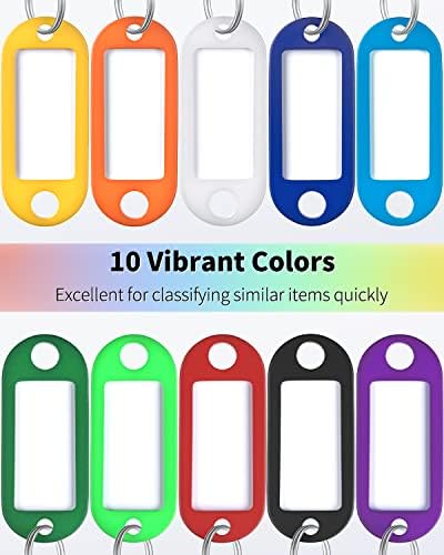 חד חיים 40 חבילה קשה פלסטיק מפתח תגים עם פיצול טבעת תווית חלון, מגוון צבעים