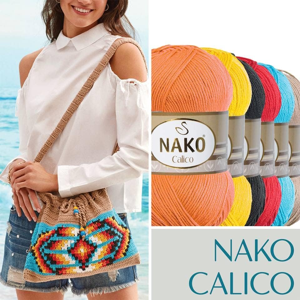 נאקו קליקו, חוט סריגה מכותנה, כל סקין 3.53 אונקיות, אתה יכול להשתמש בו לסריגת צעיף, שמלה, קרדיגן,