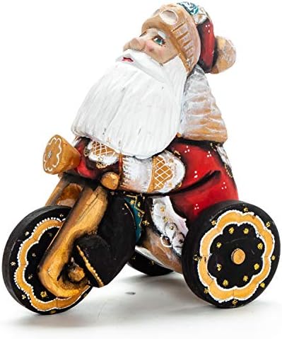130 ממ סנטה קלאוס רוכב על פסל מגולף עץ צבוע באופניים