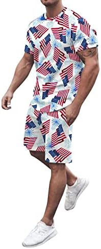 סטים קצרים של קיץ גברים של גברים 4 ביולי חולצת פולו ומכנסי ספורט קצרים דגל אמריקאי הדפס שרוול