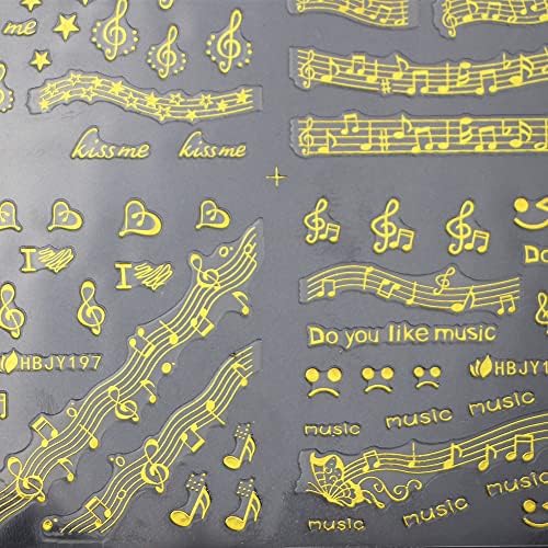 12 גיליונות כלי נגינה נושא מדבקות מדבקות מדבקות זהב מוסיקה הערות ציפורניים עיצובים 3 עשה זאת בעצמך פסנתר