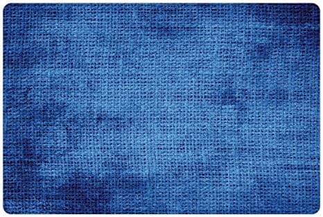 מחצלת לחיות מחמד כחולה כהה למזון ומים, תמונת מרקם יוטה דהויה בסגנון גראנג ' מיושן הדפסת עיצוב