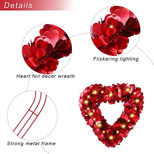 Fovths 12 אינץ 'Valentine Diy Heart זרי לב מסגרת עם 20 נורת LED נצנצים זר זרין זרין ללידה לדלת הכניסה
