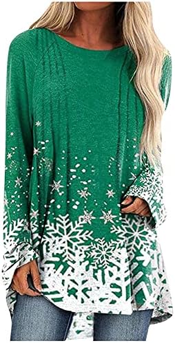 נשים של סתיו ארוך שרוול חולצות פתית שלג הדפסת טוניקת חולצות מתגנדר חג המולד רופף זורם מזדמן ארוך סוודר טי