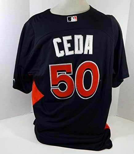 2012-13 מיאמי מרלינס חוזה CEDA 50 משחק נעשה שימוש בלאק ג'רזי ST BP 52 DP18423 - משחק משומש גופיות MLB