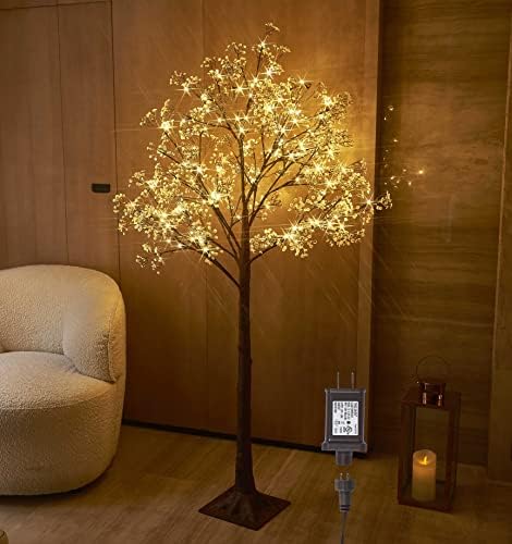 עץ פרחי נשימה מלאכותי לתינוק מלאכותי עץ עם אורות 5ft 126 רוד, מואר מואר Gypsophila עץ טוויג למסיבת חתונה