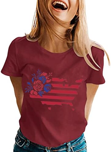 חולצות נשים סחר חוץ אירופאי ואמריקאי עצמאות יום הדפסה מזדמן עגול צוואר חולצה אישה של