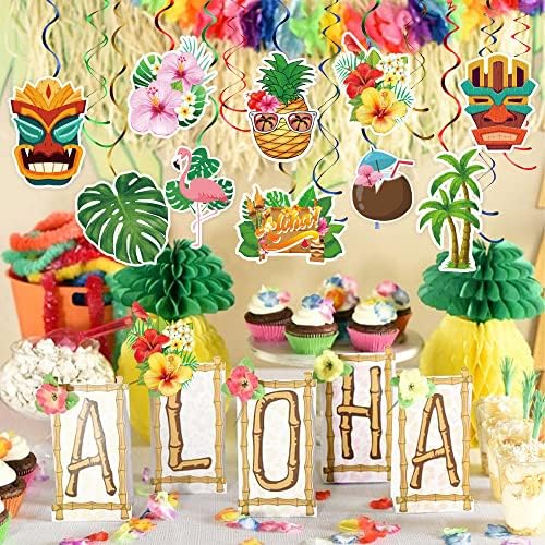 ואאו הוואי תליית מערבולת מסיבת קישוטי 40 יחידות אלוהה דקל טרופי פרח פלמינגו סימן רדיד תקרת דקור עבור יום הולדת