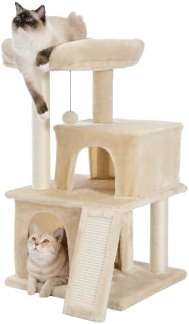 פוזופויז חתול עץ יוקרה 34 סנטימטרים חתול מגדל עם דירות כפולות, מרווח מוט, באופן מלא עטוף מגרד סיסל הודעות להחלפה
