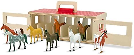 מליסה ודאג לקחת יחד להראות-סוס יציב לשחק סט עם עץ יציב תיבת 8 צעצוע סוסים - סוס אסם לשחק סט , נייד