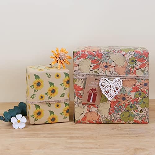 חבילת נייר עטיפה פרחונית של איימיו קראפט, נייר עטיפת מתנות חמניות פרחי וינטג 'ליום הולדת למקלחת