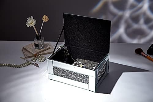 תיבת תכשיטים בנקה קופסת שעון מארגן איפור שיקוף לתיבת גביש גביש קופסה סילבר בלינג יהלום כתוש