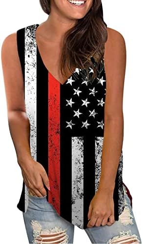 4 ביולי חולצות לנשים דגל ארה ב קיץ ללא שרוולים או צוואר גופייה כוכבים פסים עניבה צבע חולצה מזדמן חולצה למעלה