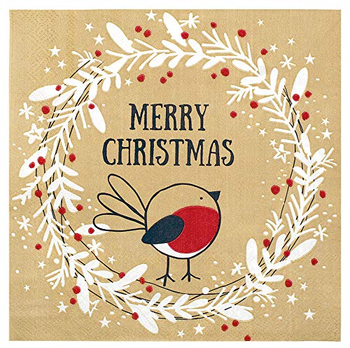 חג המולד מפיות נייר חמוד, חגיגי זר & מגבר; ציפור הדפסה / חום ממוחזר מפיות דקורטיבי חד פעמי חג