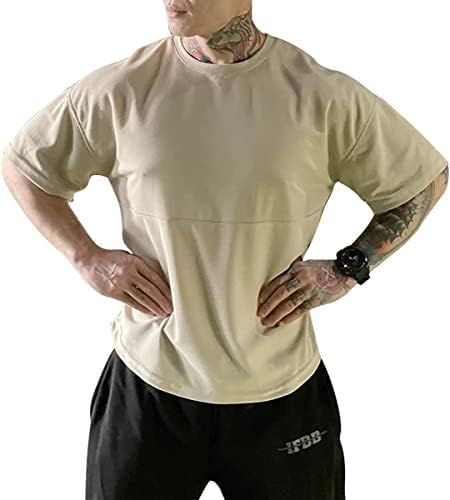 חולצת טריקו של גברים מזיעה מהירה ייבוש רופף בכושר נושם UV חותך צוואר עגול צוות שרוול קצר צוות צללית גדולה