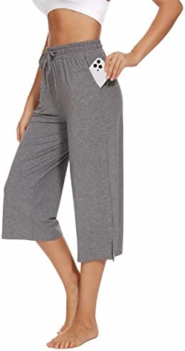 מכנסי קפרי של Sicvek לנשים מכנסי יוגה רופפים רגל רחבה מכנסי טרנינג קפריס קפריס