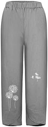 מכנסי קפרי מזדמנים לנשים כותנה רחבה כותנה מכנסיים מכנסיים הדפס פרחוני אימון רופף אימון קפרי מכנסיים עם כיסים