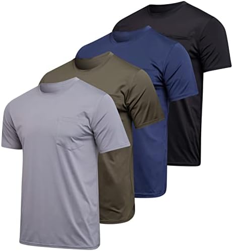 4-חבילה: לחות מתאימה לגברים יבש מפתחים ביצועים אתלטיים פעילים חולצות שרוול קצר עם כיס עם כיס