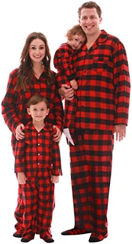 Followme Family Pajamas Buffalo משובץ כפתור קדמי קדמי Microfleece Pajamas Set עם גרביים תואמים