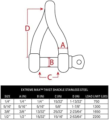 Extreme Max 3006.8219.2 Boattector Twist Twist Chackle - 3/8 , 2 חבילה, כסף