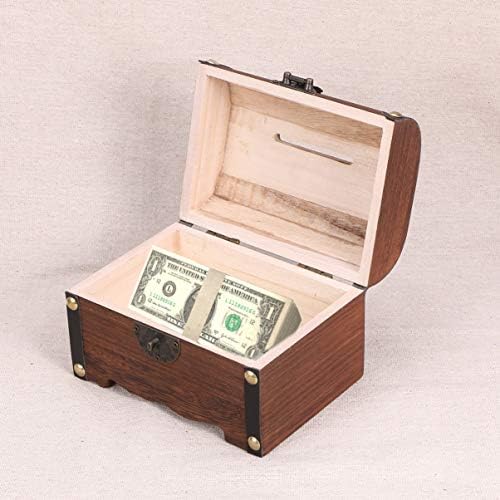 רטרו אוצר מעץ קופסת אחסון חזה, חיסכון בקופסאות כסף בטוח עם גילוף עץ מנעול, מתנות יום הולדת לעיצוב