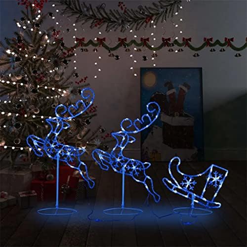 vidaxl Acrylic חג המולד מעופף איילים ומזחלת 102.4 x8.3 x34.3 כחול