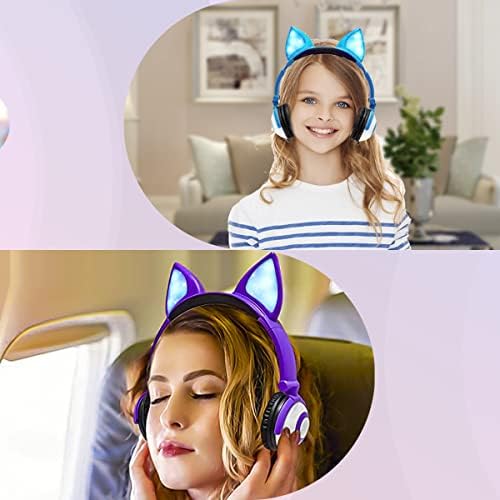 אוזניות Olyre Kids עם אוזני חתול חמודות של LED, מתקפלות, מבטלות רעש ופעוטות מתכווננות אוזניות שועל