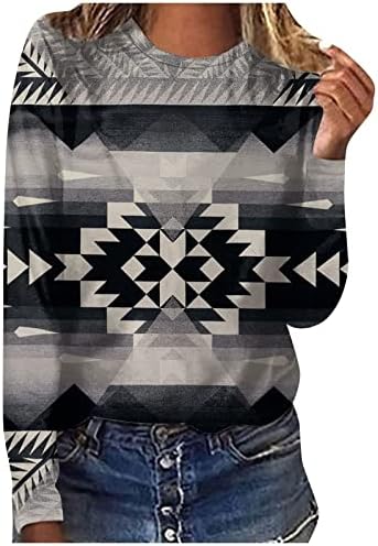 חולצות מערביות מערביות נופלות אצטק שרוול ארוך צמרות טיול בגדים אתניים אמריקאים ילידי סוודר צווארון סוודר חולצות