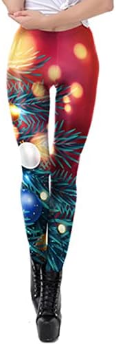 חותלות רב -צבעוניות נשים דפוס מסלול הדפס יוגה חג המולד מותניים גבוהים מכנסי רגל ישרים חמים חותלות גרביים