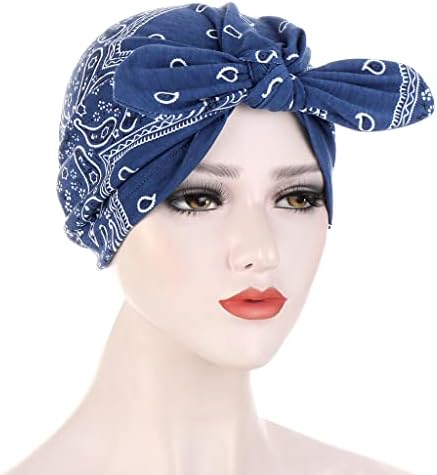 Qianmome 4 חתיכות נשים חמוד קשת טורבן טורבן פרחוני הדפס פרחוני מכסה כובע בנדנה