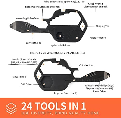 כלי כיס בצורת מפתח 24 ב-1, מפתח רב כלי עם מחזיק מפתחות, כלי מחזיק מפתחות חיצוני להנעת מקדחה, מברג, קובץ, מפתח