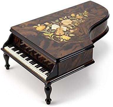 עץ בעבודת יד מוסיקה מוסיקה ושיבוץ פרחוני 36 קופסת תכשיטים לפסנתר פסנתר - וינה חיים ושושנים מדרום