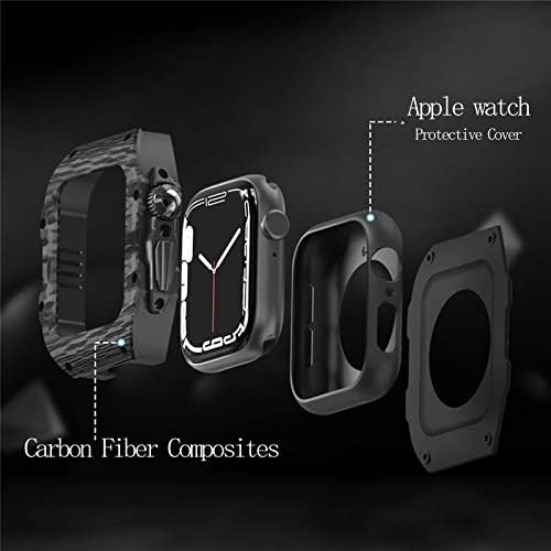 מארז סיבי פחמן של Stiraptie+ערכת Mod RM Mod של Fluororubber RM עבור Apple Watch Ultra 49 ממ, כיסוי רצועת
