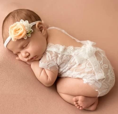 יילוד צילום תלבושות ילדה תחרה רומפר יילוד תמונה אבזרי נסיכת רומפרס פרח כיסוי ראש תינוק בנות פוטושוט