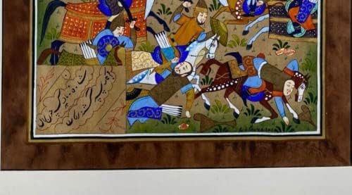 ציור מיניאטורי עבודות אמנות פרסי משי נייר סצנת לחימה בעבודת יד 11.4 x 7