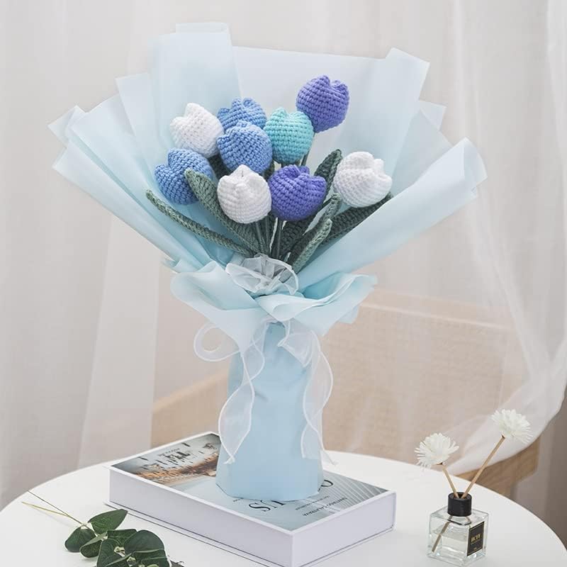 ערכת חוט סרוגה חומר סט כחול צבעוני זר בעבודת יד סט השתמר פרח חתונה מתנת בית תפאורה