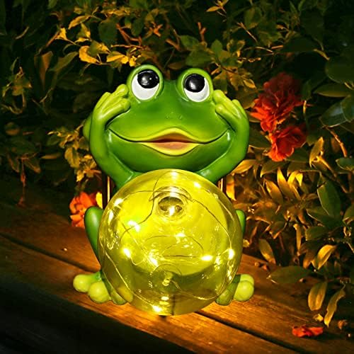 גן צפרדע דקור צלמיות, שמש אורות חיצוני דקורטיבי עמיד למים חמוד גן פסלים ופסלים עבור פטיו חצר דשא אישור קישוטים