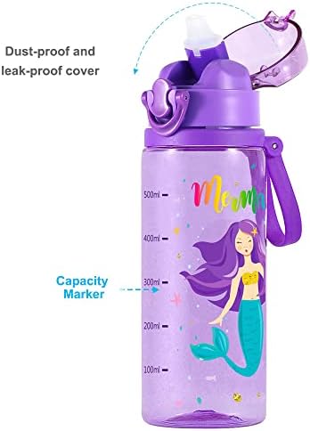 כוונון בית בקבוק מים חמוד לילדים לילדים בנים בנים, קש סיליקון רך ו- BPA חינם והוכחת דליפה לחץ אחד פתח את החלק